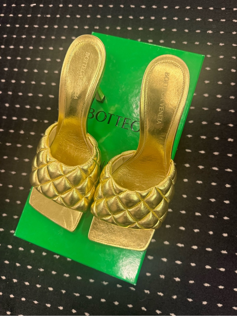 Bottega Veneta Gold Padded Leather Square-Toe Heeled Mules